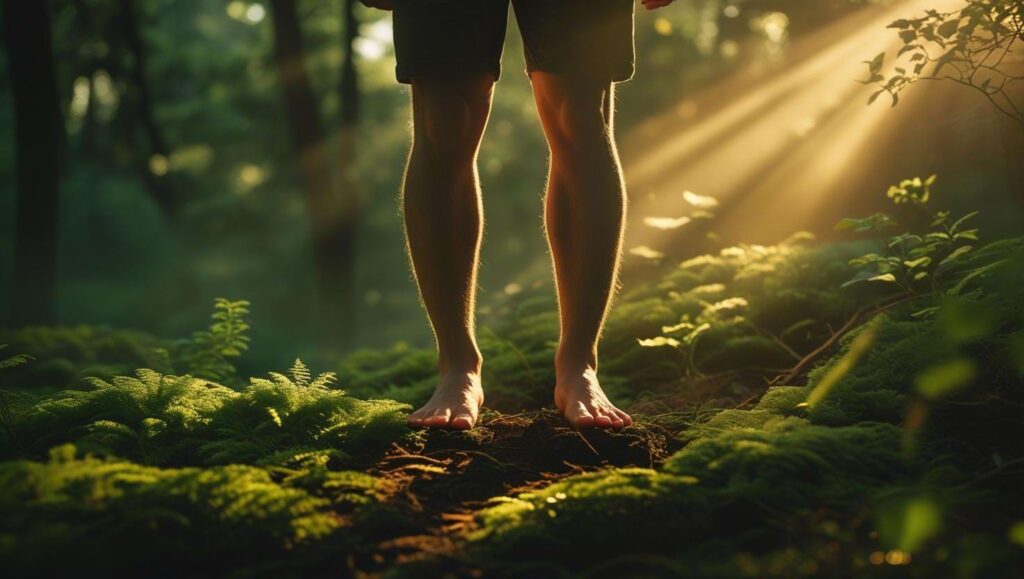 Empaths grounding in nature through barefoot walking — healing earth energy clears empathic overload
