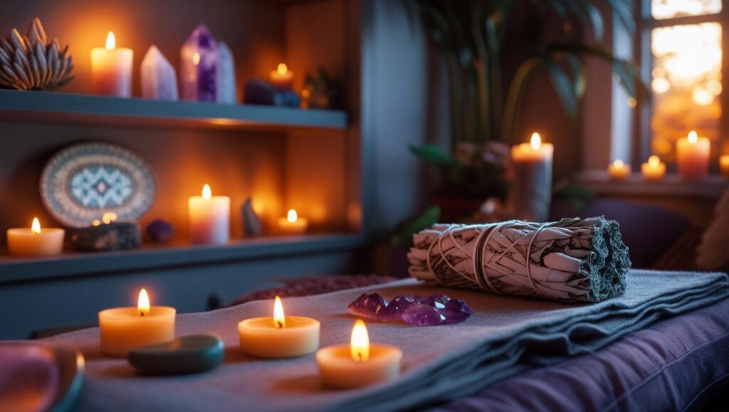 Home altar space for daily empath grounding and cleansing