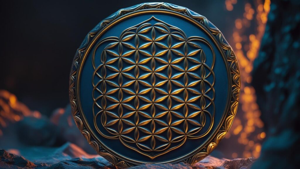 the flower of life on a blue background