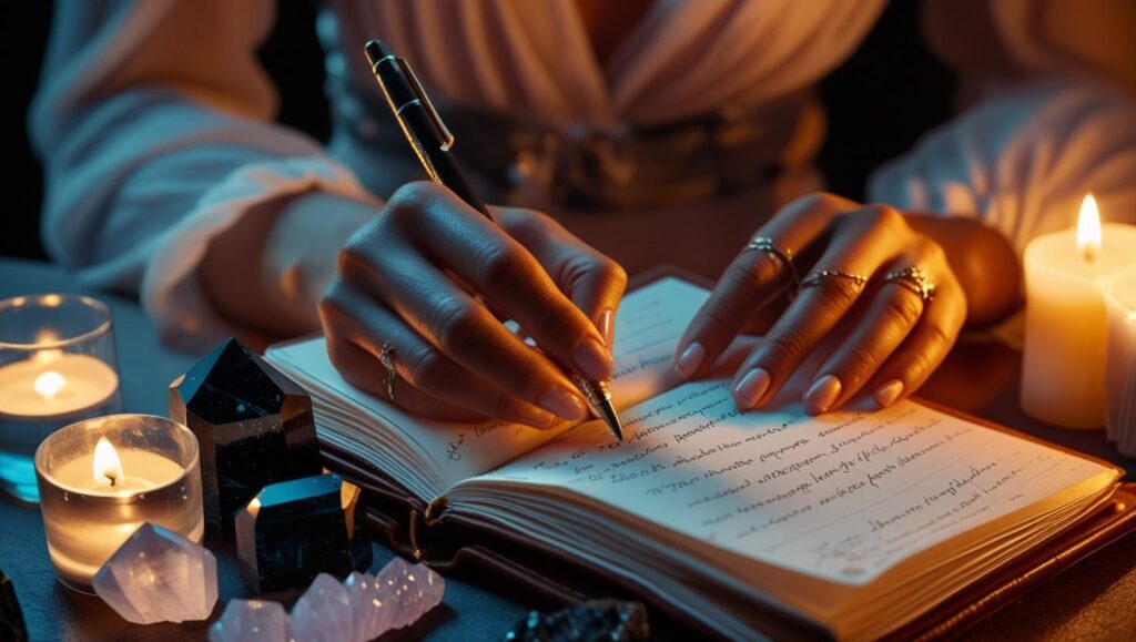 Shadow work tools such as dream journaling and crystals to stop recurring nightmares and heal deeper emotional patterns