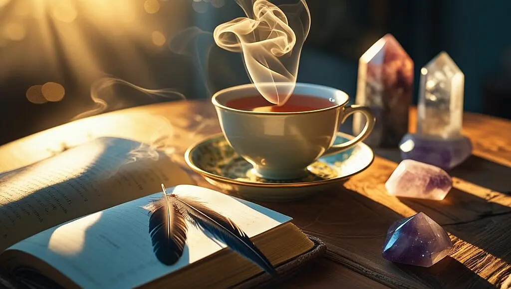 10 Powerful Intuitive Journaling Prompts Intuitive journaling space setup with journal, pen, candle, and healing crystal