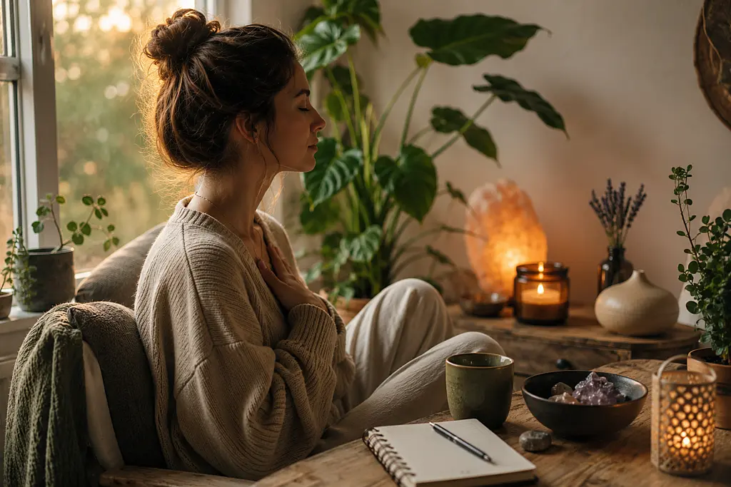 What Is an Empath? 5 Signs You May Be Highly Sensitive Woman practicing mindful self-care at home to protect her emotional wellbeing as an empath.