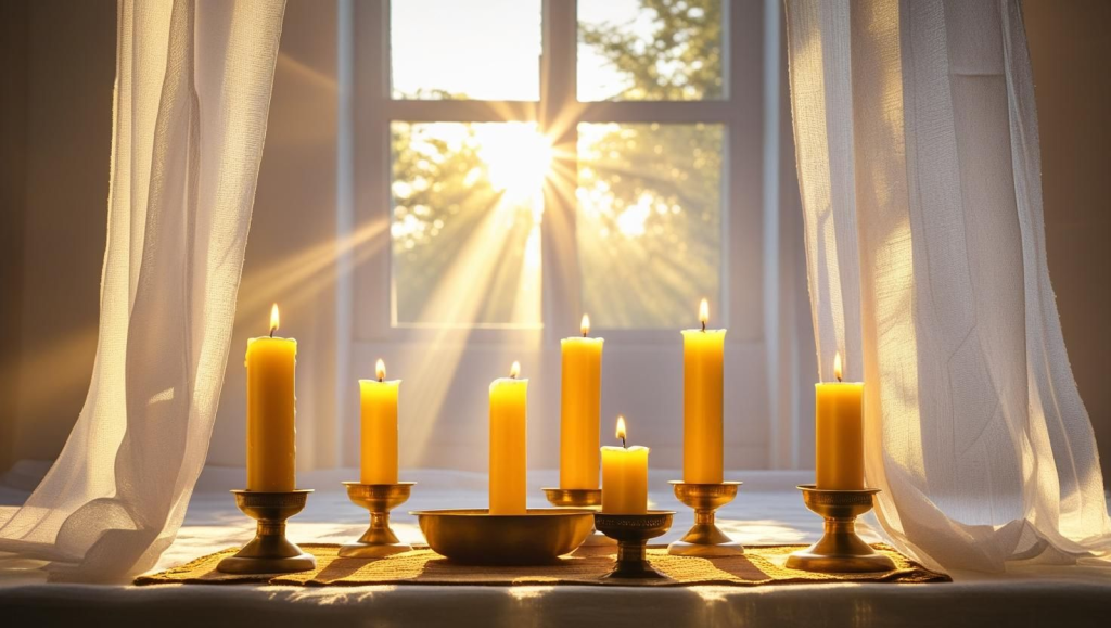 Energy Clearing Home Remedies: 5 Powerful Ways to Refresh Your Space Candlelight and morning sunlight used for energy clearing rituals in a peaceful room.