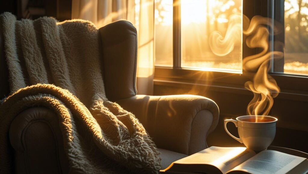 Restful morning scene symbolizing gentle recovery from spiritual burnout through simple, human rituals and slow presence