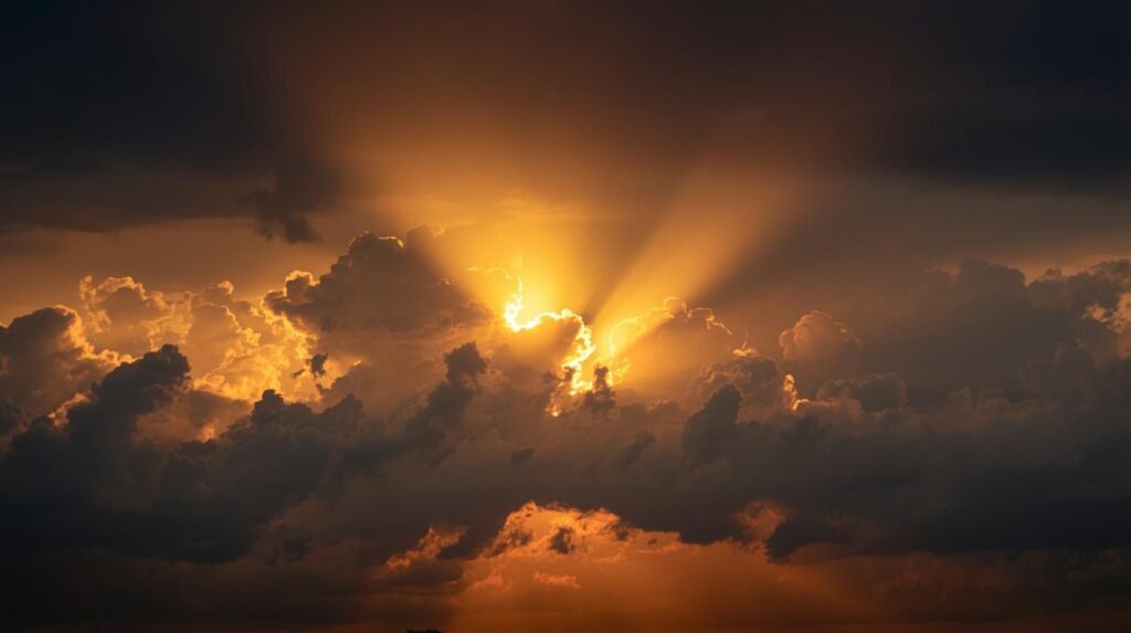 A serene sunrise after a stormy sky—visually symbolizing divine survival or breakthroughs.