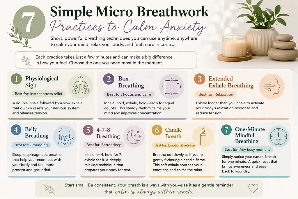 Micro Breathwork Practices: 7 Simple Techniques 7 Simple Micro Breathwork Practices to Calm Anxiety