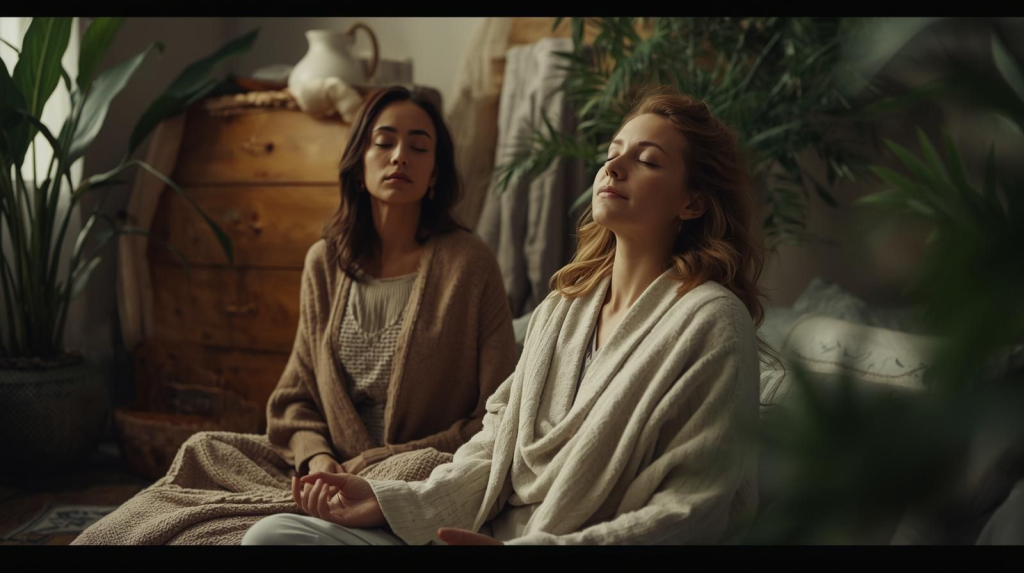 Supportive breathwork session illustrating emotional release and healing through breath