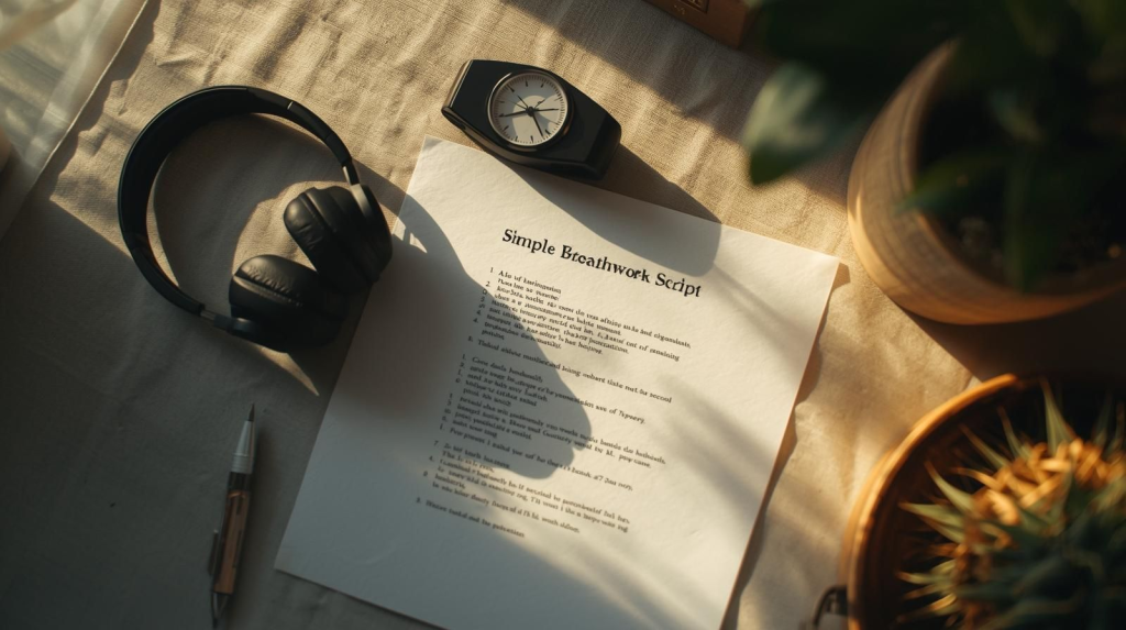 Printed mini breathwork script ready for use in healing through breath practice