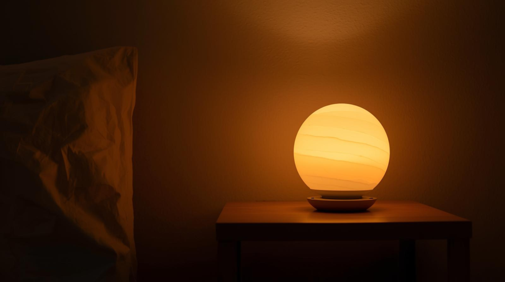 Warm ambient lamp creating a cozy, inviting atmosphere in a living room.