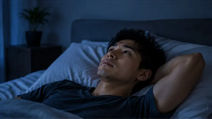 Why Do I Feel Emotionally Overwhelmed at Night? Man lying awake in bed at night, quietly thinking and replaying events from the day.